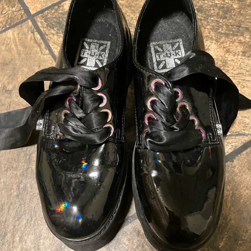 T.U.K Shiny Black Platform Shoes